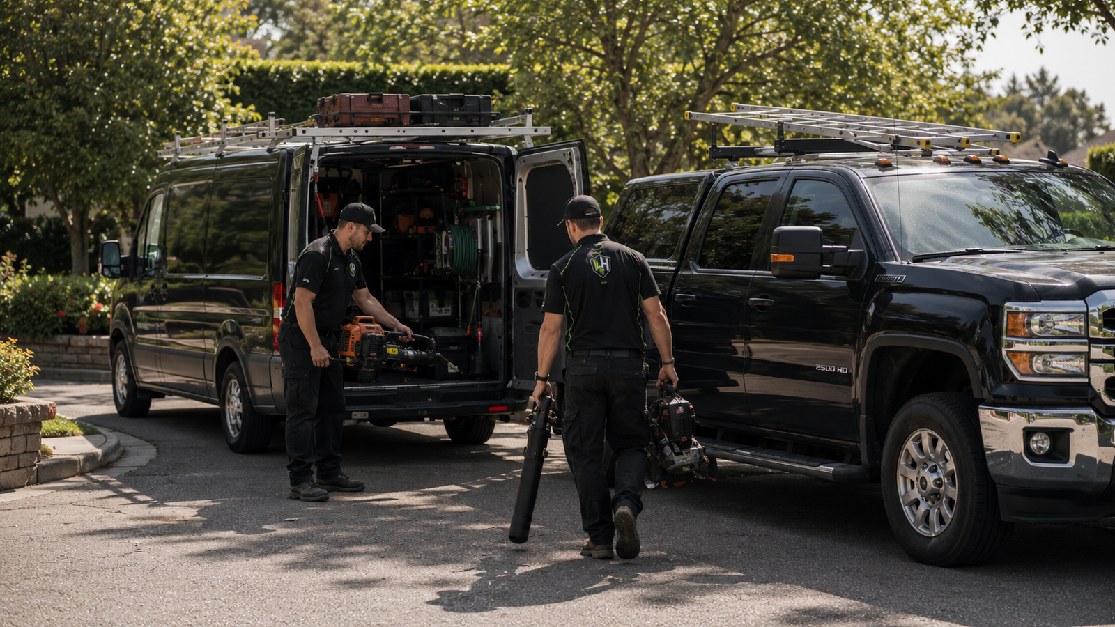 Lawn Hero branded van and crew