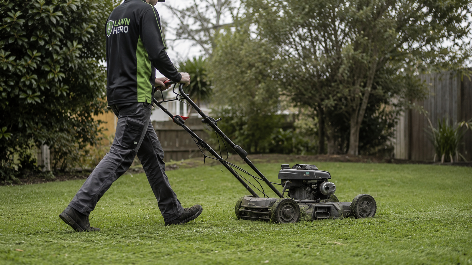 Lawn Hero team working on a lawn